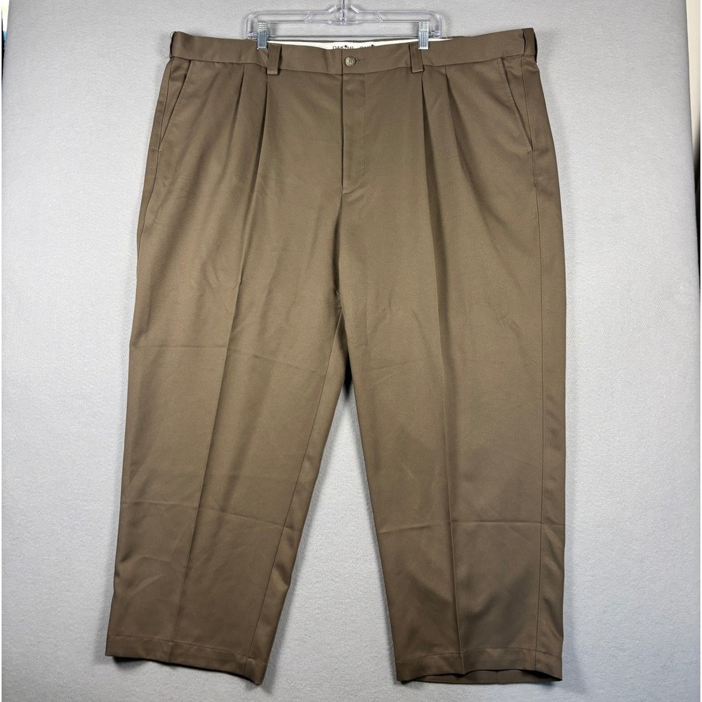 Oak Hill Pleated Dress Pants 52x28 Brown Big and Tall Polyester Business Casual